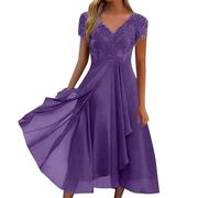 élégante en Mousseline avec col et empiècement en Dentelle, idéale pour Une soirée décontractée en qu'invitée. (Dark Purple, XL) #342