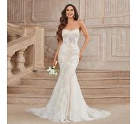 Élégante et somptueuse robe bustier sexy avec des détails de contraste en dentelle colorblocks et un corsage en dentelle transparente de style français classique, avec des buses et une ourlet festonné