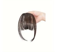 Élégante frange à clipser for femme, postiche synthétique lisse avec favoris et frange aérienne Hair Extensions(Brown black)