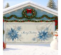 Élégante housse de porte de garage avec flocons de neige d'hiver, grande décoration de Noël pour intérieur et extérieur, décoration de Noël joyeux Noël, 397 x 180 cm