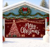 Élégante housse de porte de garage de Noël, grandes décorations de vacances rouges avec motif joyeux Noël, décoration intérieure et extérieure d'hiver pour fêtes de Noël, 397 x 180 cm