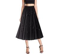 Élégante Jupe Brillante Femme Mi-Longue Tulle Skirt Plissée Élastique Taille Printemps Été Automne Danse Soirée Anniversaire pour Party Travail Vacances