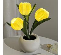 Élégante lampe de nuit florale construite avec une base en céramique et une tête de tulipe en polyuréthane pour une intégration esthétique cohésive (jaune)