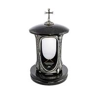 Élégante lanterne funéraire anthracite avec croix granit suédoise noire Hauteur 27 cm/Ø 15 cm Lanterne funéraire Lampe en granit Bronze avec socle Décoration funéraire