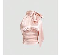 Élégante, mignonne et polyvalente, blouse à col montant, froncée devant et derrière, sans manches, convenant aux sorties décontractées, aux rendez-vous, aux thés l'après-midi, aux réunions entre amis,