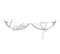 Élégante monture en strass scintillante LetterLove Visage Bijoux pour fêtes Street Snap Demi-monture Lunettes strass Demi-lunettes, Argenté.