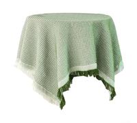 Élégante nappe ronde en coton et lin mélangé, avec pompons et technologie anti-plis pour une salle à manger élégante (vert)