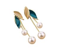 Élégante perle boucles d'oreilles avec plaqué or feuille Design Teal Beige résine Accents déclaration boucles d'oreilles pour les femmes mode bijoux cadeau pour sa fête d'anniversaire Bal