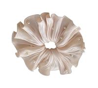 Élégante perle embellie Chouchou Ruffé en tissu Porte-queue de poney Grandes perles pour un usage quotidien ou des fêtes