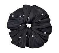 Élégante perle embellie Chouchou Ruffé en tissu Porte-queue de poney Grandes perles pour un usage quotidien ou des fêtes