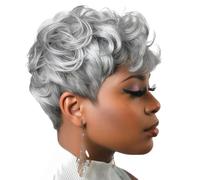 Élégante perruque grise courte bouclée pour femme, coiffure synthétique ondulée, idéale pour le quotidien et les occasions spéciales