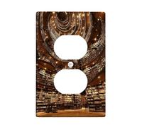 Élégante plaque de couverture d'interrupteur de bibliothèque, livres empilés confortables marron pour décoration de salon, plaques murales thermoplastiques, prise duplex simple de taille standard