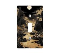 Élégante plaque de couverture d'interrupteur de montagne au clair de lune, paysage noir et doré pour décoration de la maison, taille standard simple à bascule