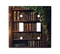 Élégante plaque d'interrupteur/couvercle de prise de courant, livres marron antique et lierre, décoration d'intérieur classique, convient pour toutes les saisons à double bascule