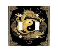 Élégante plaque d'interrupteur en forme de dragon - Noir avec motif dragon doré - Décoration d'intérieur - Parfait pour les intérieurs d'inspiration asiatique - Taille standard - Double bascule