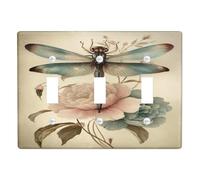 Élégante plaque d'interrupteur en forme de libellule - Design floral antique pour décoration d'intérieur - Plaques murales décoratives - Taille standard - Triple bascule