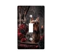 Élégante plaque d'interrupteur Yorkshire Terrier, motif floral vintage noir et rouge, décoration d'intérieur pour toutes les saisons, matériau thermoplastique à bascule unique