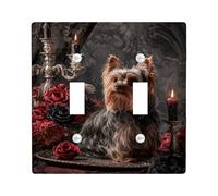 Élégante plaque d'interrupteur Yorkshire Terrier, motif floral vintage noir et rouge, décoration d'intérieur pour toutes les saisons, matériau thermoplastique double bascule