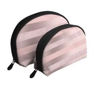 Élégante Rayure Rose Blush à Paillettes d'or Rose, Trousse de Maquillage Coquille Femme Petit Porte-Monnaie Trousse de Toilette Trousse à cosmétiques 2 pièces