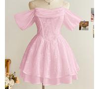 Élégante robe courte de princesse pour dames avec Top tube sans épaules et liens, idéal pour les vacances L,M,S,XL,XS,XXL,XXS,XXXL,XXXXLUnicoloreTissu tissé