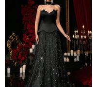 Élégante robe de soirée formelle pour femmes avec col en satin patchwork de sequins et cravate verte (ornée) L,M,S,XL,XS,XXL,XXS,XXXL,XXXXLUnicoloreTissu tissé