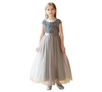 Élégante robe de soirée pour spectacles, concours de beauté, robe tutu avec jupe écharpe, adaptée pour jouer, étudier les fêtes, les spectacles de musique, les fêtes, gris, 11-12 ans
