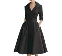 Élégante robe midi pour femme avec col en V et taille empire, longueur thé, automne, affaires, manches longues, Noir , XS