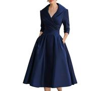 Élégante robe midi pour femme avec col en V et taille empire, longueur thé, automne, affaires, manches longues, noir foncé, 4XL