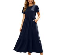 Élégante robe trapèze monochrome monochrome avec encolure plissée, coupe fluide pour la garde-robe décontractée, Marine, XXL