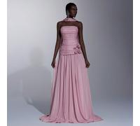 Élégante, romantique, à la mode, digne, robe de soirée en organza rose, avec décoration froncée, décoration 3D, coupe buste, jupe extra-large, robe de soirée élégante, robe pour invité de mariage, rob