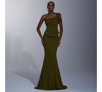 Élégante, romantique, à la mode, digne, vert militaire, tissu extensible, taille cintrée 2 en 1, sans bretelles, ourlet sirène, traînant, élégante, festival, vacances, fête d'anniversaire, mariage, so