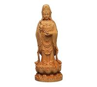 Élégante statue bodhisattva des mers du Sud - Sculpture d'art en bois massif fabriquée à la main pour la méditation, l'autel de la maison, la décoration zen, la guérison spirituelle, l'espace de yoga