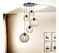 Élégante Suspension En Verre 5-Lampes Noir Gris Rétro Pour Table À Manger