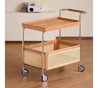 Élégante table basse jaune avec rangement - Table d'appoint mobile à 2 couches - Roulettes silencieuses à 360° Panier en rotin tissé - Parfaite pour le salon et la cuisine