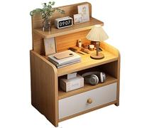 Élégante table de chevet à 4 niveaux avec tiroir et étagères ouvertes, table de nuit debout au sol avec pieds en bois, petite table d'appoint pour chambre à coucher, salon ou bureau