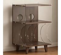Élégante table de lecteur de disques vinyle avec support de CD, armoire rétro en bois et acrylique, étagère de bureau compacte pour rangement de vinyles et de vidéos (noyer + transparent)