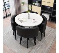 Élégante table de salle à manger ronde en marbre pour 4 personnes avec chaises - Bureau de réception élégant et mobilier de salon - Décoration chic de salle à manger et de salon