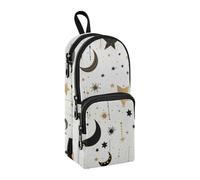 Élégante trousse à crayons noire et dorée avec motif croissant d'étoiles, grande capacité avec compartiment pour étudiants, cartable, papeterie, trousse à crayons, marqueur pour l'école, le bureau, le