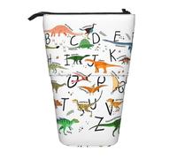 Élégante trousse à crayons rétractable verticale avec lettres de l'alphabet avec dinosaures pour l'école, le bureau, le maquillage
