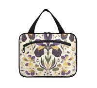 Élégante trousse de maquillage à suspendre de style vintage avec crochet, motif feuilles d'iris pour femme, sac de soins de la peau pour femme, sac de bain Bolsa de maquillaje para Mujer L