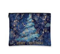Élégante trousse de maquillage de Noël, flocons de neige bleus et notes de musique, pochette de voyage pour femme, petite pochette portable en toile à fermeture éclair, trousse de toilette pour les