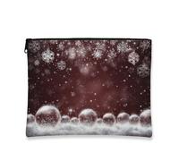 Élégante trousse de maquillage, flocons de neige et orbes, pochette de voyage bordeaux pour femme, petite trousse de toilette portable en toile à fermeture éclair, trousse de toilette pour les