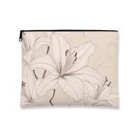 Élégante trousse de maquillage Lily vintage à motif floral pour femme, petite trousse de toilette portable en toile avec fermeture éclair, trousse de toilette printanière, beige, 7x9 Inch, Lys