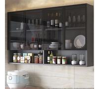 Élégante vitrine murale en verre marron/gris avec poignée cachée pour économiser de l'espace dans la cuisine et la salle de bain, solution de rangement pour salon et décoration d'intérieur moderne.