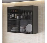 Élégante vitrine murale en verre marron/gris avec poignée cachée pour salle de bain et cuisine, parfaite pour la décoration et la décoration du salon.