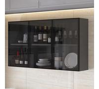 Élégante vitrine murale en verre marron/gris avec poignée cachée, solution de rangement fine pour salle de bain, cuisine ou salon, décoration d'intérieur moderne.