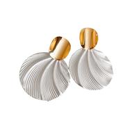 Élégantes boucles d'oreilles à clip en forme de coquillage pour femme - Deux tons - Géométriques - Pour banquet, vacances, bijoux