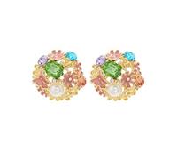 Élégantes boucles d'oreilles à tige rondes en forme de fleur en strass pour femme avec artisanat français et design résistant aux allergies, légères et confortables à porter, taille unique, Comme