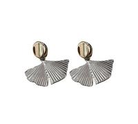 Élégantes boucles d'oreilles de déclaration de feuille de Ginkgo, or argent deux tons texturé rétro fan forme boucles d'oreilles pour les femmes, bijoux de mode pour tous les jours
