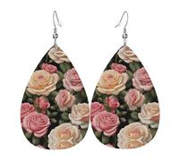 Élégantes boucles d'oreilles en cuir avec imprimé roses pour femme - Bijoux en forme de larme, accessoire de fête léger à paillettes, taille unique, cuir, pas de pierre précieuse, taille unique, cuir
